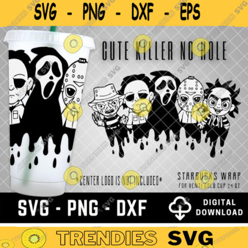 Cute Halloween Killer No Hole Starbucks Cold Cup SVG Horror Svg Full Wrap for Starbucks Venti Cold Cup Custom Starbuck Files for Cricut 170