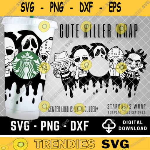 Cute Halloween Killer Starbucks Cold Cup SVG Horror Svg Full Wrap for Starbucks Venti Cold Cup Custom Starbuck Files for Cricut DYI 272
