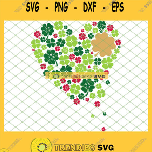 Cute Heart Of Four Leaf Clovers St Patricks Day SVG PNG DXF EPS 1
