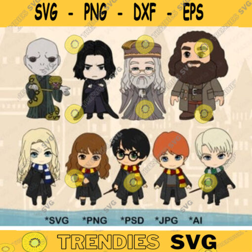 Cute Hogwards Characters Clipart Harry Potter SVG Hermione Cut File Ron Vector Hagrid PNG Voldemort Heat Transfer