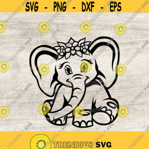 Cute baby elephant with floral flower crown svg Floral Elephant Svg Elephant Svg Floral svg Elephant Clipart Flowers Elephant svg Design 299