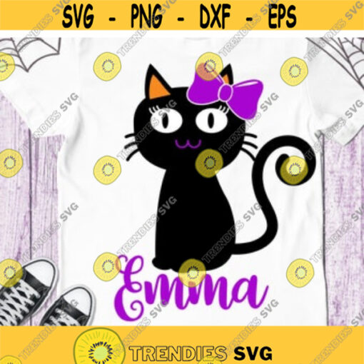 Cute black cat girl SVG Halloween Kids SVG Cat with bow Baby halloween svg