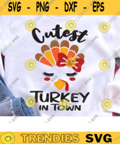 Cutest Turkey In Town Svg, Girl Turkey Face Svg, Thanksgiving Girl Turkey With Bow, Kid Thanksgiving T-Shirt Design Svg, Png, Dxf, Clipart
