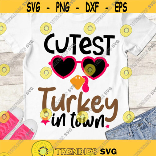 Cutest turkey in town SVG Thanksgiving girl SVG Girl turkey face SVG Heart sunglasses