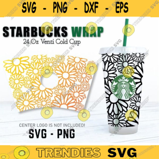 Daisies Full Wrap SVG For Starbucks Daisy Starbucks svg flower Starbucks Wrap Cold Cup 24 Oz SVG PNG Files for Cricut Digital download 100