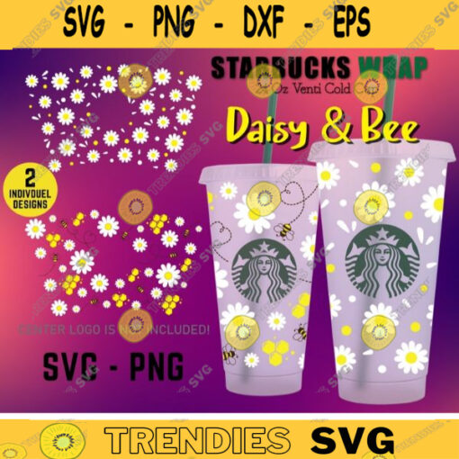 Daisy Full Wrap SVG For Starbucks Bee Love Starbucks svg Starbucks Bundle svg Cold Cup 24 Oz SVG PNG Files for Cricut Digital download 481