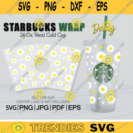 Daisy Full Wrap SVG For Starbucks Daisy Starbucks svg flower Starbucks Wrap Cold Cup 24 Oz SVG PNG Files for Cricut Digital download 109