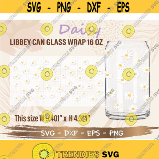 Daisy Libbey Can Glass Wrap svg DIY for Libbey Can Shaped Beer Glass 16 oz cut file for Cricut and Silhouette Instant Download Design 271