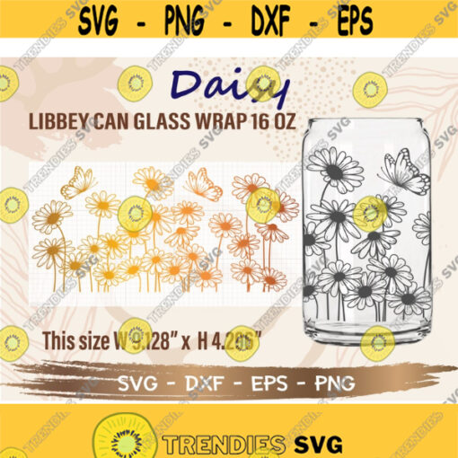 Daisy Libbey Can Glass Wrap svg DIY for Libbey Can Shaped Beer Glass 16 oz cut file for Cricut and Silhouette Instant Download Design 272