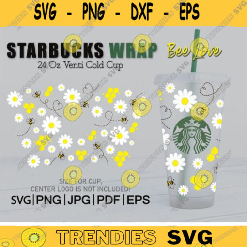 Daisy flower Bee SVG Bee Love svg Honey Bee svg Full Wrap bee flower for Starbucks cold cup 24 oz Starbucks cup svg files for Cricut 51