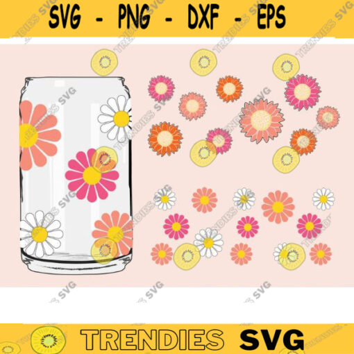 Daisy flower glass wrap svg png can glass wrap sunflower Glass Wrap Svg 16oz Full Wrap Svg Can Glass Svg iced Coffee Glass wrap svg png copy