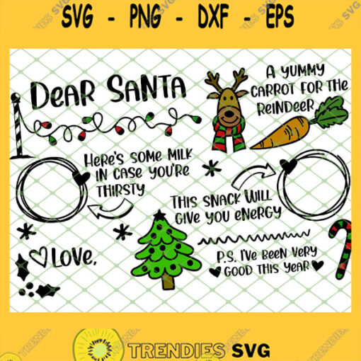 Dear Santa Placemat Snack Cookie Tray Reindeer Carrot Milk SVG PNG DXF EPS 1