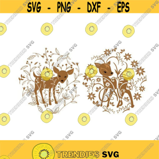 Deer Flowers Flora Cuttable Design SVG PNG DXF eps Designs Cameo File Silhouette Design 1866
