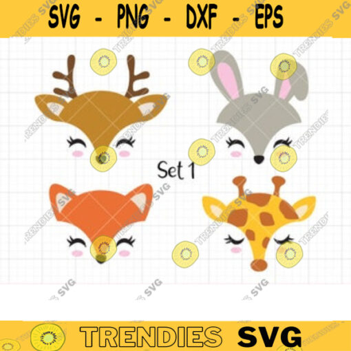 Deer Giraffe Bunny Rabbit Fox Face SVG DXF Cute Baby Animal Face Clipart Set svg dxf Cut Files for Cricut and Silhouette Commercial Use copy