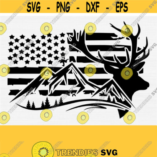 Deer Hunting SVG Deer Mountain Svg Distressed Usa Flag Svg 4th of July Svg Files for Cricut and Silhouette Cut FileCommercial Use Vector Design 434