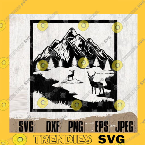 Deer Outdoor 2 Digital Downloads Deer Outdoor Svg Deer Outdoor Stencil Deer Scene svg Mountain Landscape Deer Hunting svg Outdoor svg 847 copy