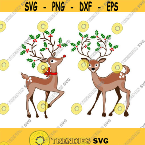 Deer holly Christmas Cuttable Design SVG PNG DXF eps Designs Cameo File Silhouette Design 1134