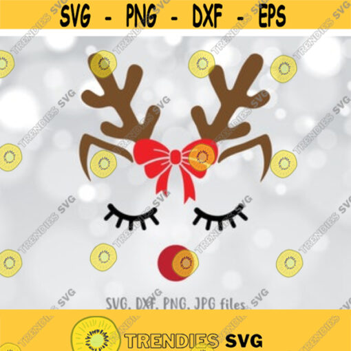 Deer with bow Reindeer SVG Christmas svg Baby deer svg Girl Deer Cut file Reindeer face Clipart Cricut Silhouette Christmas designs Design 253