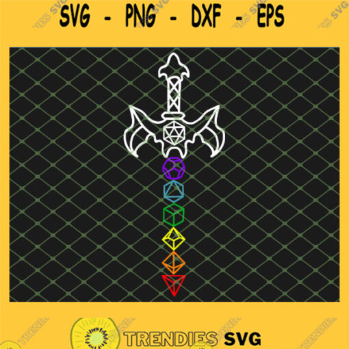 Dice Sword Gay Pride Lgbt D20 Set Rpg Tabletop Rainbow Nerdy SVG PNG DXF EPS 1
