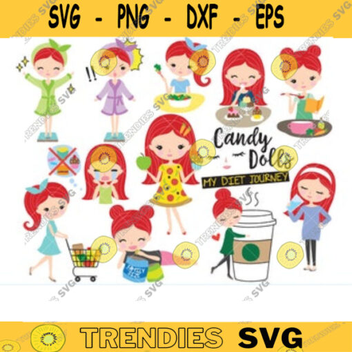 Diet Weight Scale Planner Journal Coffee Cooking Planner Clipart Healthy Living Lifestyle Red Hair Girl Planner Digital Clipart Clip Art copy