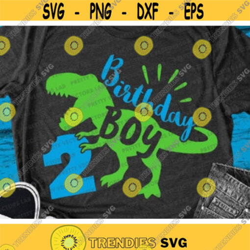 Dinosaur Birthday Boy Svg Two Rex Svg 2nd Birthday Svg Dxf Eps Png Second Birthday Cut Files T Rex Shirt Design Kids Silhouette Cricut Design 31 .jpg