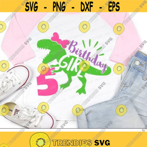 Dinosaur Birthday Girl Svg Five Rex Svg 5th Birthday Svg Dxf Eps Png Fifth Birthday Cut File T Rex Shirt Design Kids Silhouette Cricut Design 976 .jpg