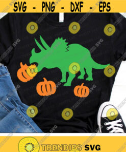 Dinosaur with Pumpkin Svg, Triceratops Svg, Thanksgiving Svg, Dxf, Eps, Png, Fall Cut Files, Kids Shirt Design, Halloween, Silhouette Cricut Design -1622