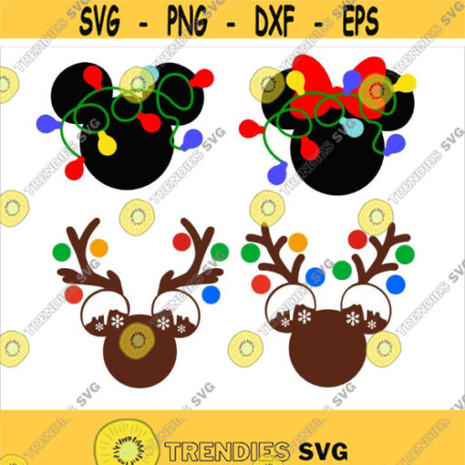 Disney Christmas Deer Light SVG Mickey Minnie Deer Christmas Silhouette Winter Svg Cut files for Cricut Dxf Png Eps Design 91