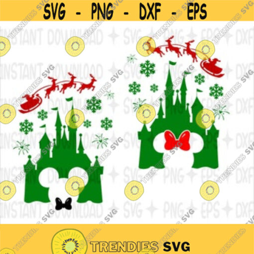 Disney Christmas SVG Mickey and Minnie Disneyland Castle with Minnie Bow SnowflakesSanta Reindeers Disney Shirt SVG Silhouette file Design 57