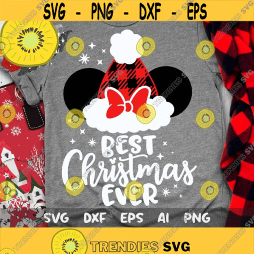 Disney Christmas Svg Plaid Minnie Svg Minnie Santa Hat Svg Best Christmas Ever Svg Minnie Christmas Svg Cut files Svg Dxf Png Eps Design 349 .jpg