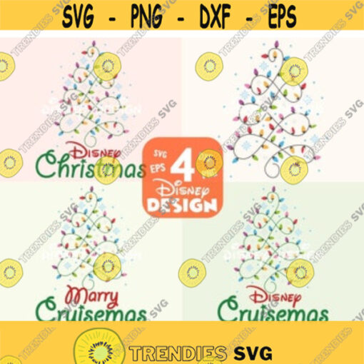 Disney Christmas Tree SVG dxf png Mickey Mouse Cut Files Silhouette Cricut Vector Clipart T Shirt Design Head Ears Xmas Lights Decal Kids Design 190