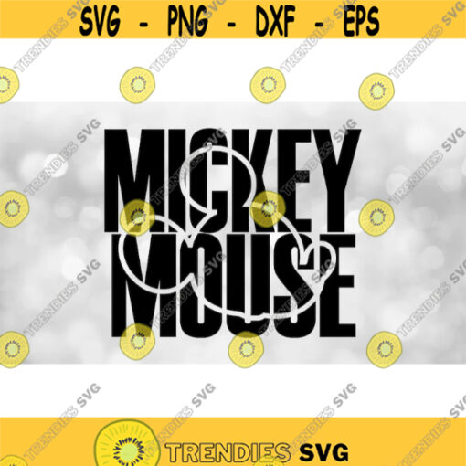 Disney Clipart Black Bold Words Mickey Mouse with Cut Out of Side View Silhouette of Mickeys Head and Ears Digital Download SVG PNG Design 622