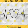 Disney Clipart Black Modern Mickey Mouse Head and Ears on Electrocardiogram EKG Heartbeat or Heart Rate Line Digital Download SVG PNG Design 274