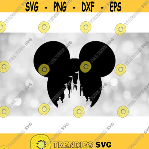 Disney Clipart Black Modern Mickey Mouse Head and Ears with Disneyland Disney World Magic Kingdom Castle Cutout Digital Download SVGPNG Design 504