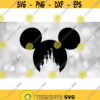 Disney Clipart Black Traditional Mickey Mouse Head and Ears with Disneyland World Magic Kingdom Castle Cutout Digital Download SVGPNG Design 452