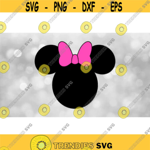 Disney Clipart Large Black Traditional Minnie Mouse Ears Silhouette w Pink Bow Inspired by Disneyland or World Digital Download SVGPNG Design 1037