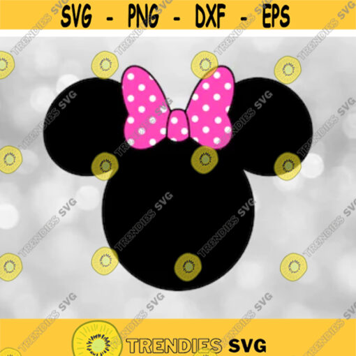 Disney Clipart Large Black Traditional Minnie Mouse Ears Silhouette w Pink Polka Dot Bow Inspired by Disneyland Digital Download SVGPNG Design 247