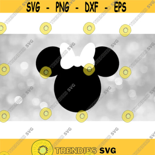 Disney Clipart Large Black Traditional Minnie Mouse Ears Silhouette w White Bow Inspired by Disneyland or World Digital Download SVGPNG Design 605