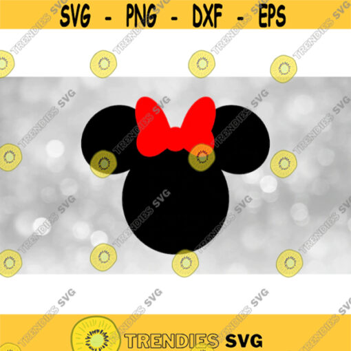 Disney Clipart Large Black Traditional Minnie Mouse Ears Silhouette with Red Bow Inspired by Disneyland or World Digital Download SVGPNG Design 686