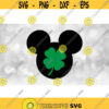 Disney Clipart Simple Easy Black Silhouette of Mickey Mouse Ears with Green Shamrock Layer for St Patricks Day Digital Download SVGPNG Design 741