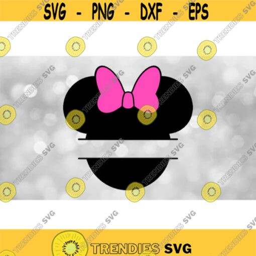 Disney Clipart Split Black Modern Minnie Mouse Head and Ears Silhouette Name Frame with Big Pink Bow Digital Download SVG PNG Design 1108