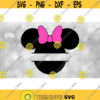 Disney Clipart Split Black Traditional Minnie Mouse Head and Ears Silhouette Name Frame with Big Pink Bow Digital Download SVG PNG Design 545