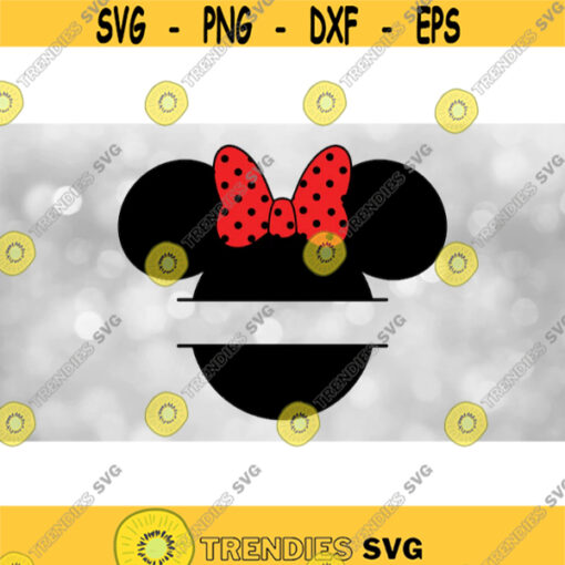Disney Clipart Split Black Traditional Minnie Mouse HeadEars Silhouette Name Frame with Big Red Dotted Bow Digital Download SVG PNG Design 1105