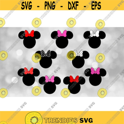 Disney Clipart Value Pack Bundle 9 Styles of Minnie Mouse Ears w Bows in Black White Red Pink Combinations Digital Download SVGPNG Design 687