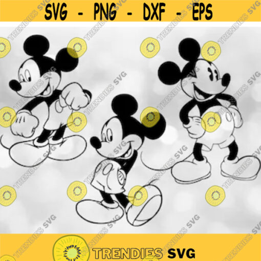 Disney Clipart Value Pack Bundle Three Black Traditional Mickey Mouse Full Body Standing and Smiling Poses Digital Download SVG More Design 340