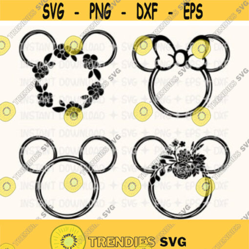 Disney Minnie Mouse Floral Wreath SET SVG Cute digital download cut file Mickey ears svg eps png dxf instant download Design 54