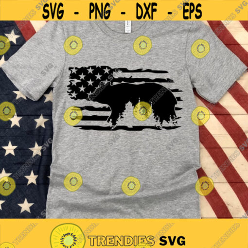 Distressed American Flag with Bear Silhouette Svg July 4th Svg 4th of July Svg Patriotic Svg Distressed USA Flag Svg Png Dxf Eps Files Design 139