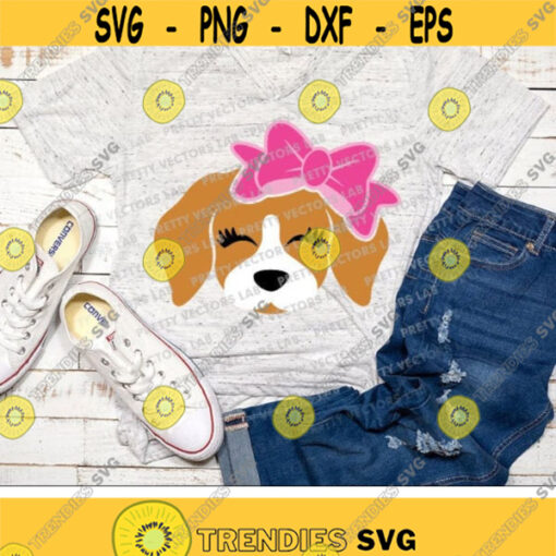 Dog Face Svg Cute Puppy with Bow Svg Girl Svg Dxf Eps Png Birthday Svg Puppy Clipart Dog Cut File Kids Shirt Design Silhouette Cricut Design 2072 .jpg