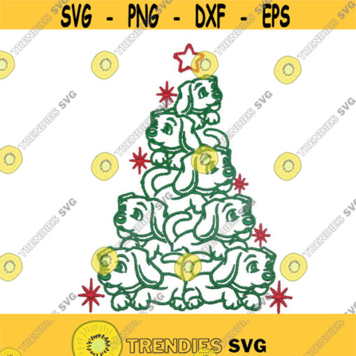Dog Puppies Christmas Tree Machine Embroidery INSTANT DOWNLOAD pes dst Design 1915