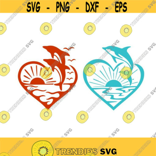 Dolphin Heart Beach Ocean Cuttable Design SVG PNG DXF eps Designs Cameo File Silhouette Design 222